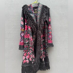 BIYA by Johnny Was Embroidered Knit, Hooded, Floral Duster Size MD